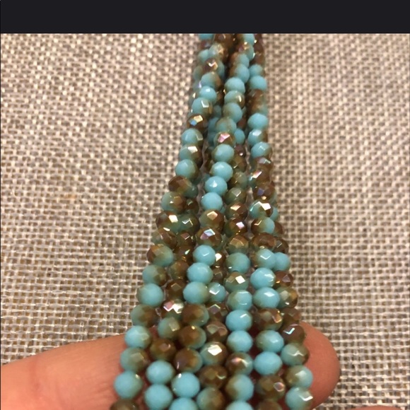 Turquoise Cut Crystal Statement Lariat Necklace-boutique - Picture 4 of 10